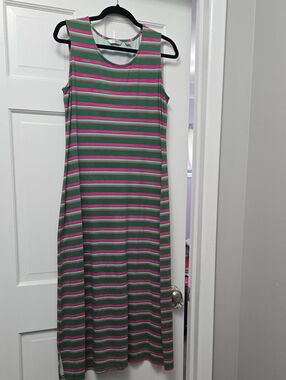 Liz Claiborne Sleeveless Striped Maxi Dress in Green and Pink